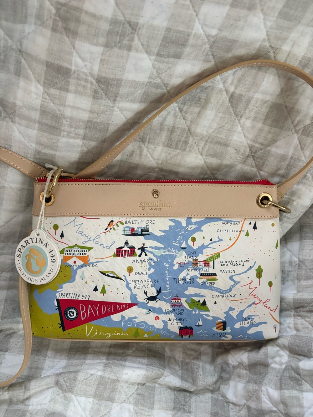 Spartina 449 Cream/Tan Bay Dreams Map Print Crossbody